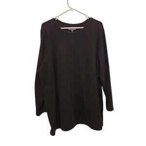 Woman Within Black Long Sleeve Crew Neck Waffle Knit Thermal Sweatshirt Size 3X